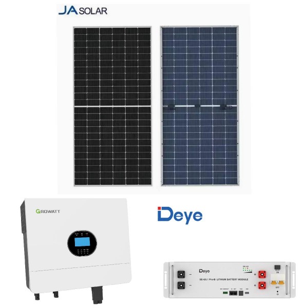Πάνελ διπλής όψης JA PV 590W (bifacial) 9τμχ + Μετατροπέας (inverter) Growatt SPF6000  1-Phase, OFF GRID ES PLUS with WiFi-F, 6KW48V 1τμχ+ Μπαταρία DEYE χωρητικότητας 5.12  (kWh) 1τμχ