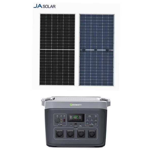 Πάνελ διπλής όψης JA PV 590W (bifacial) 2τμχ + Μετατροπέας (inverter) Growatt INFINITY 2000-PRO Portable Power Station 1τμχ